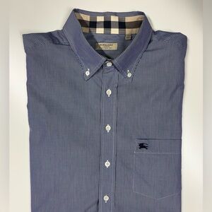 Burberry London Men’s Pinstripe Button-Down with Nova Check Collar/Cuffs XXL